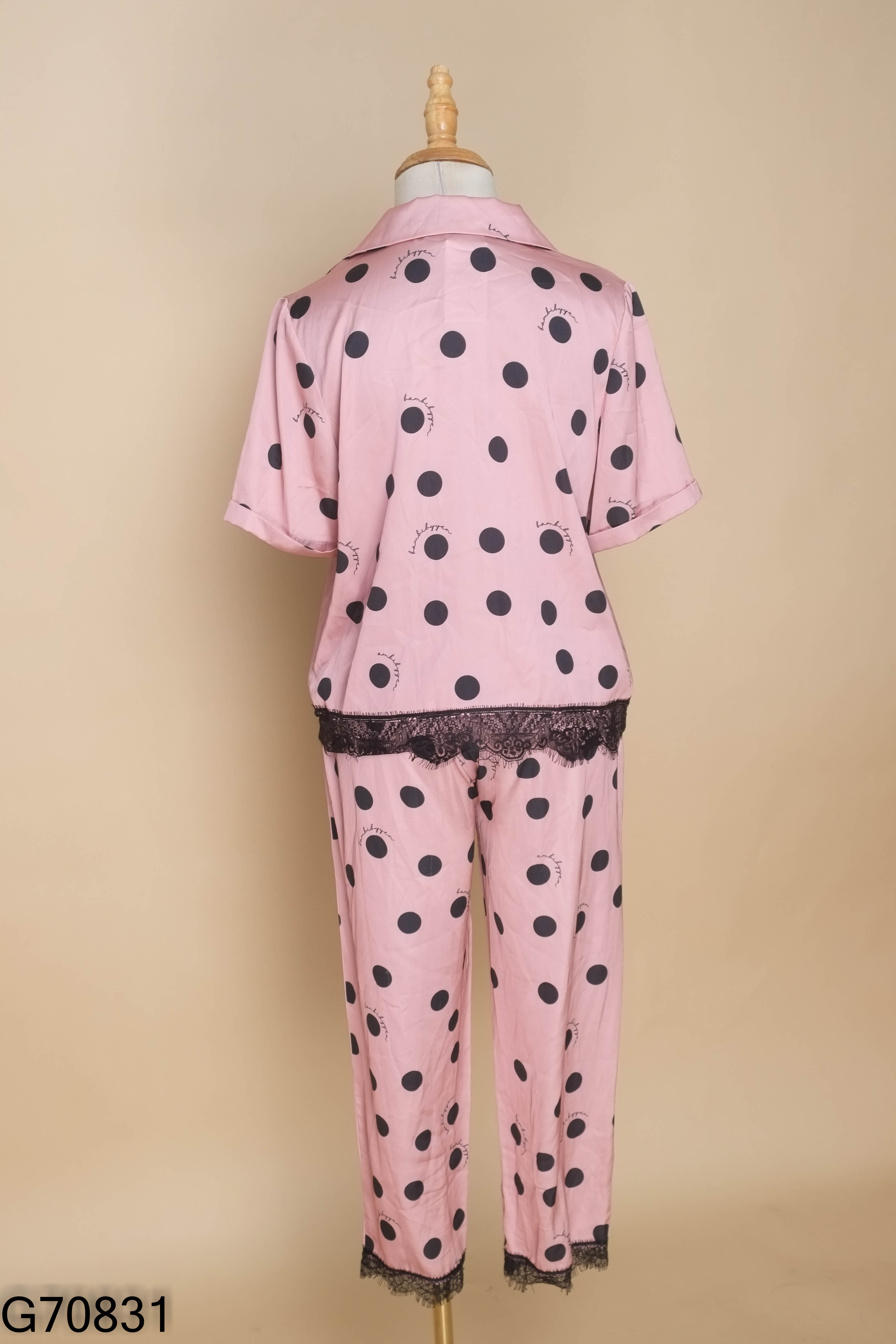 Set BAMBI BY YEN áo + quần lụa hồng chấm bi