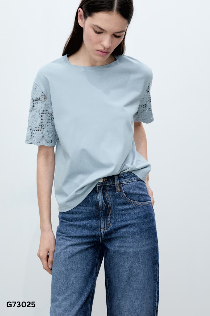 Áo MANGO xanh phối tay len
