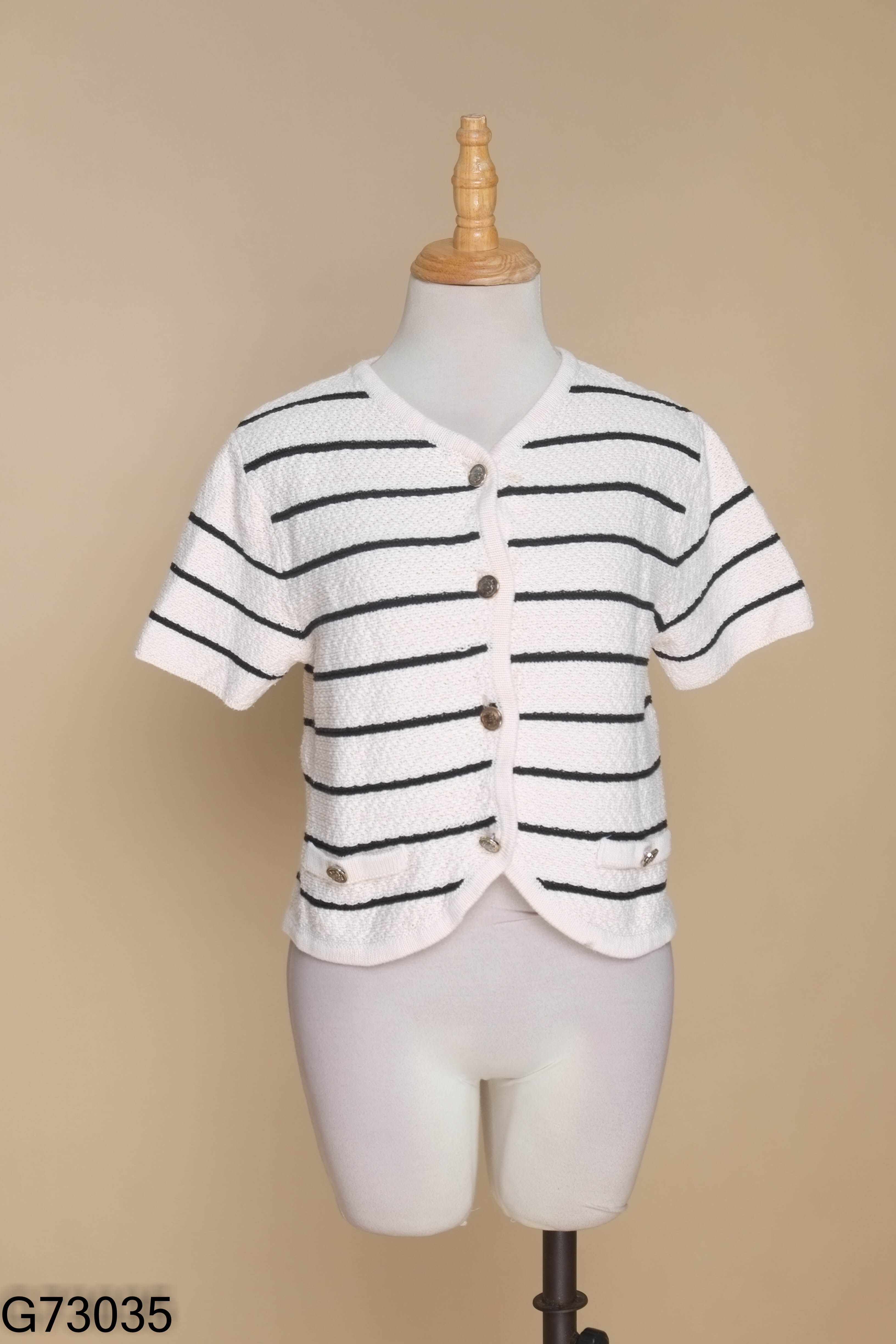 Áo len cardigan be kẻ đen SHEMODA