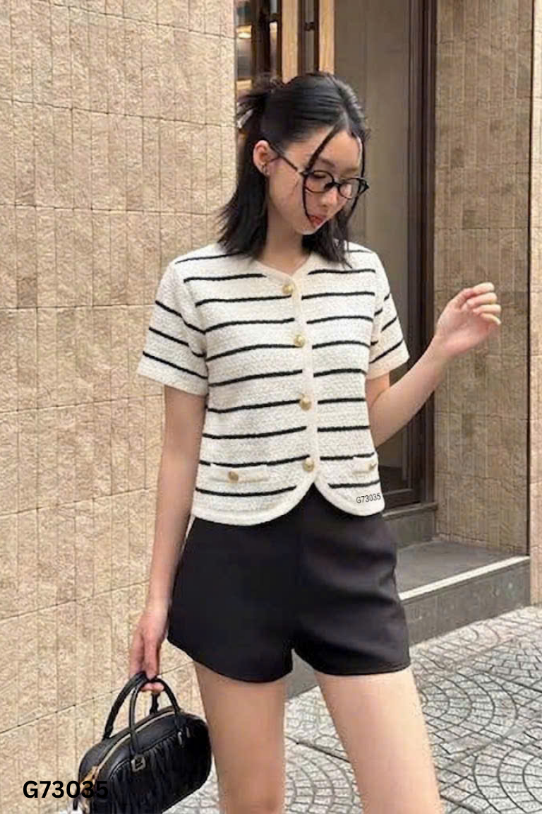 Áo len cardigan be kẻ đen SHEMODA