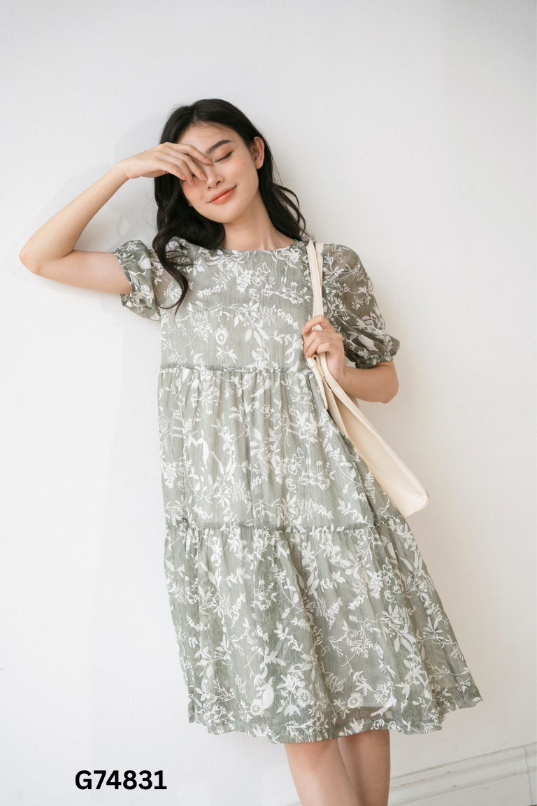 Váy MADLEN xanh hoa trắng