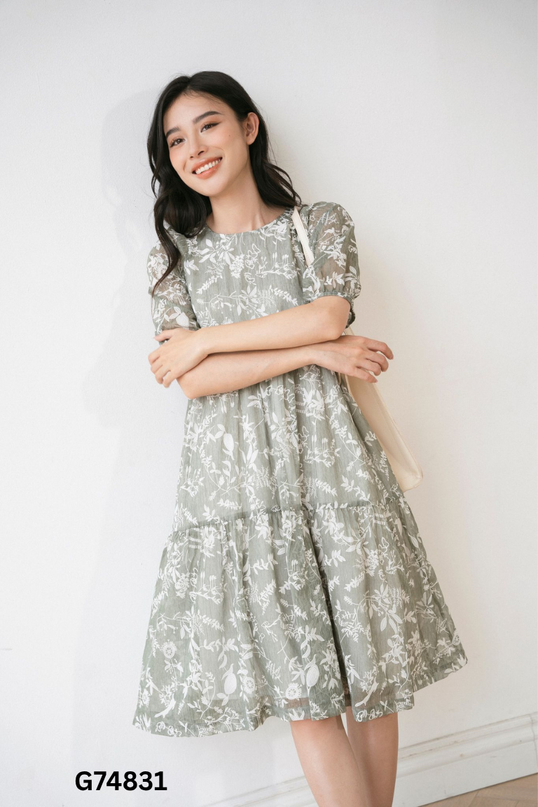 Váy MADLEN xanh hoa trắng