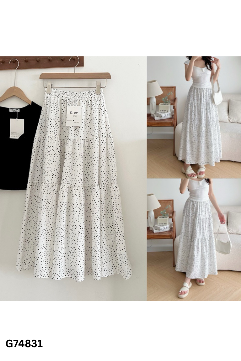 Chân váy trắng chấm bi