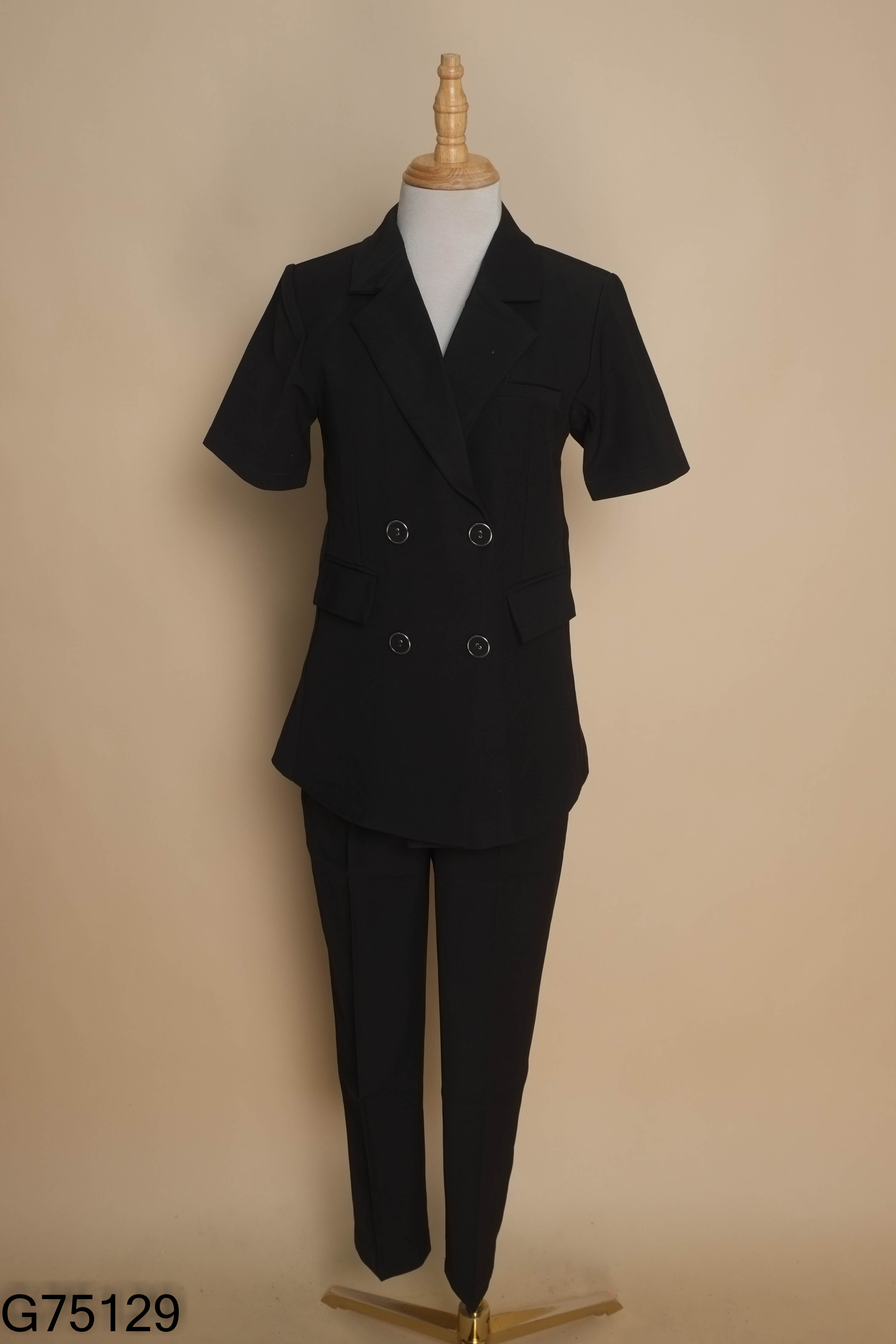 SET áo vest đen NL 4 cúc+ quần dài