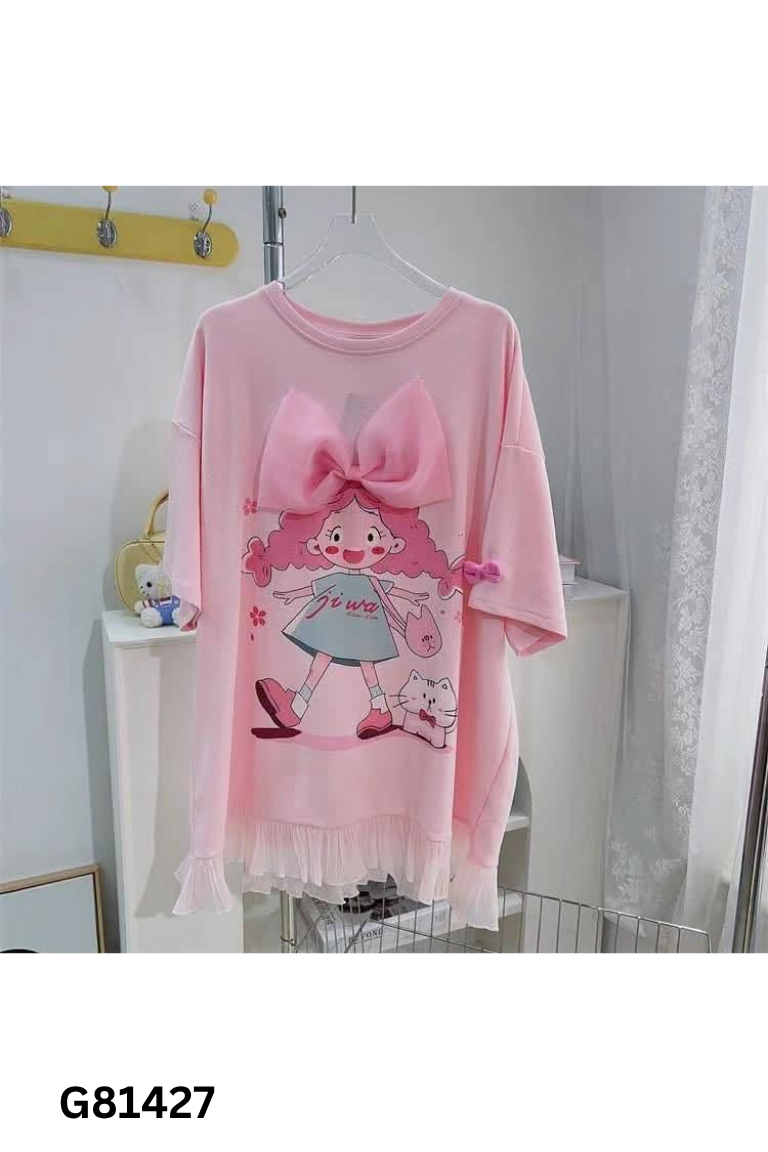 Váy hồng in hình phối bèo