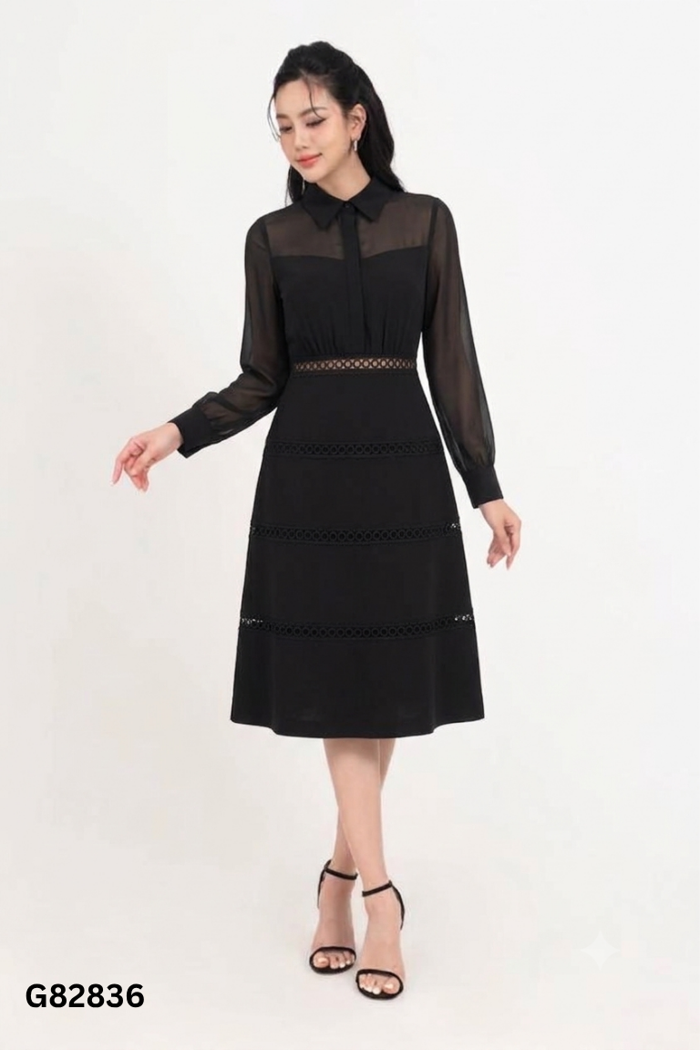 Váy đen tay voan dài JM DRESS