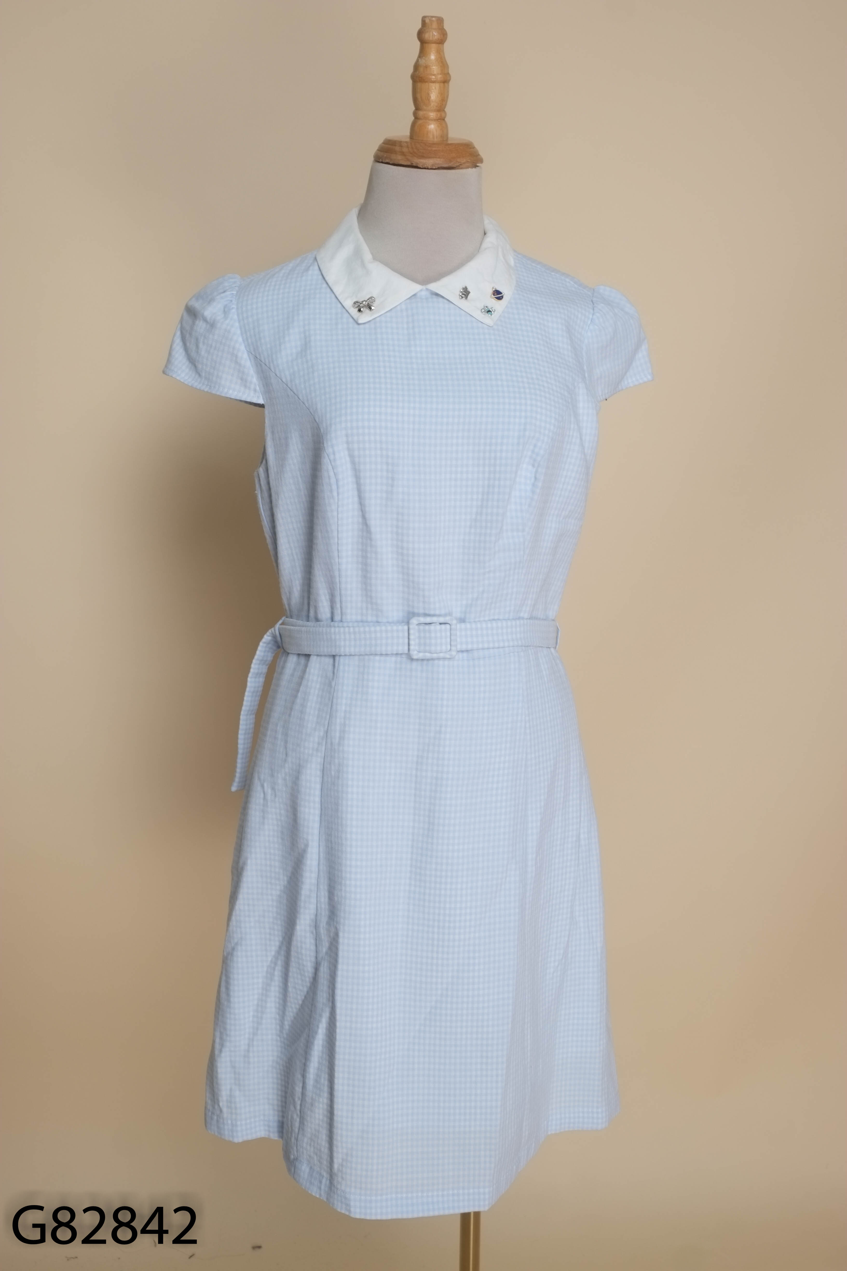 Váy xanh kẻ ADORE DRESS buộc eo