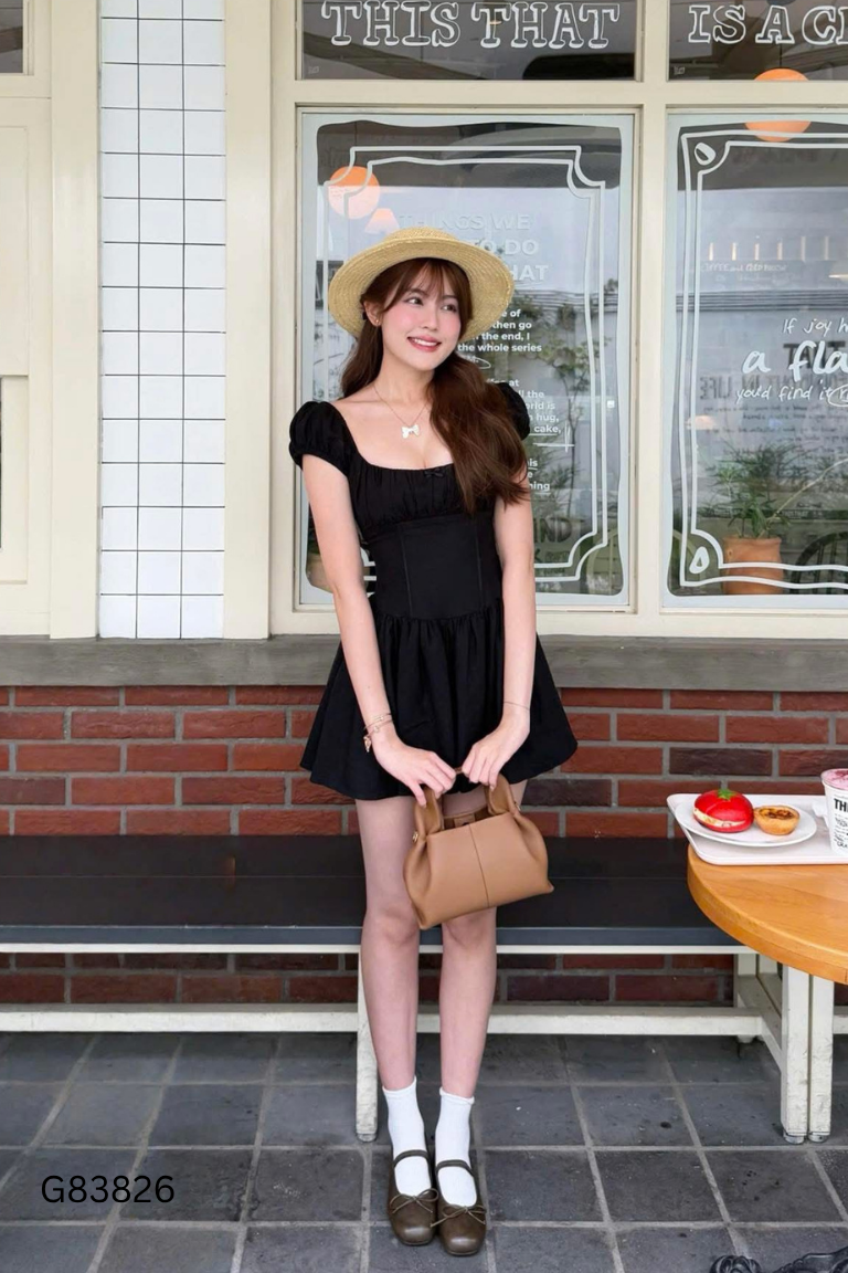Váy linen đen ITSCICICO dáng corset