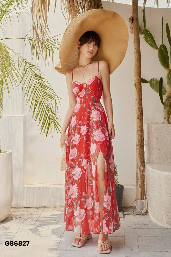Váy LÉP đỏ họa tiết hoa