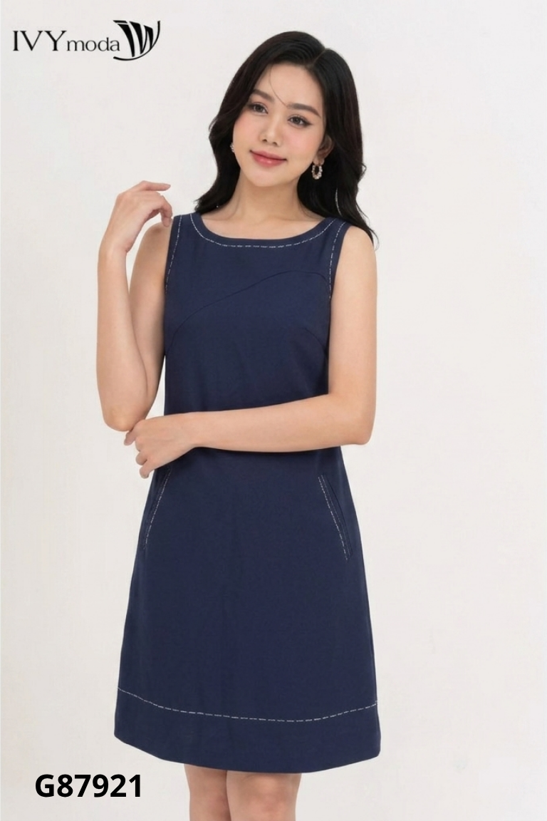 Váy IVY MODA xanh than viền ánh nhũ