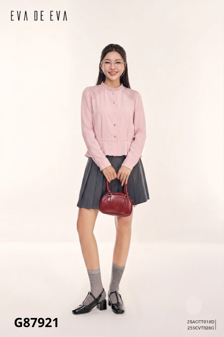 Áo EVA DE EVA sơ mi hồng ren