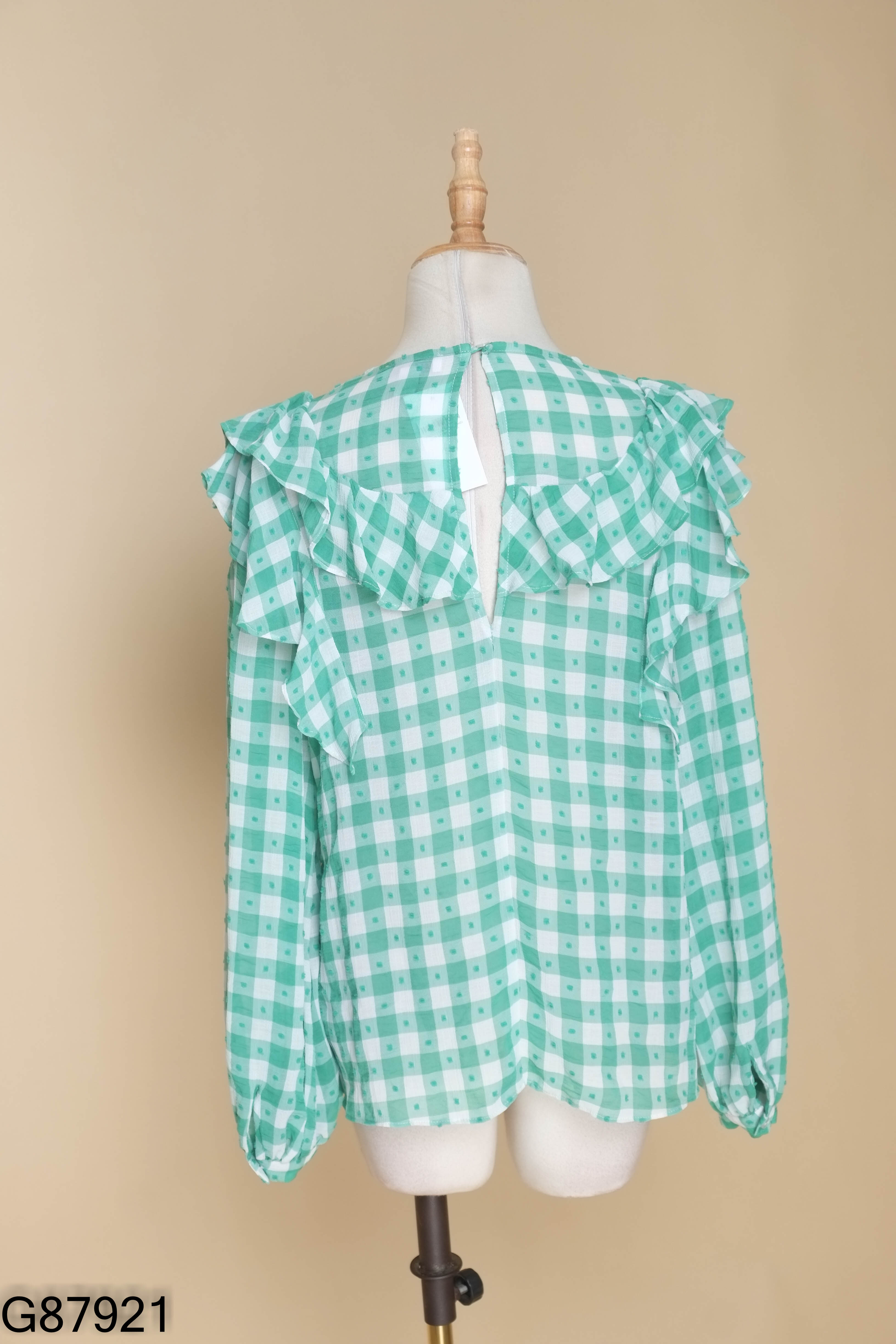 Áo TOP SHOP xanh kẻ caro trắng