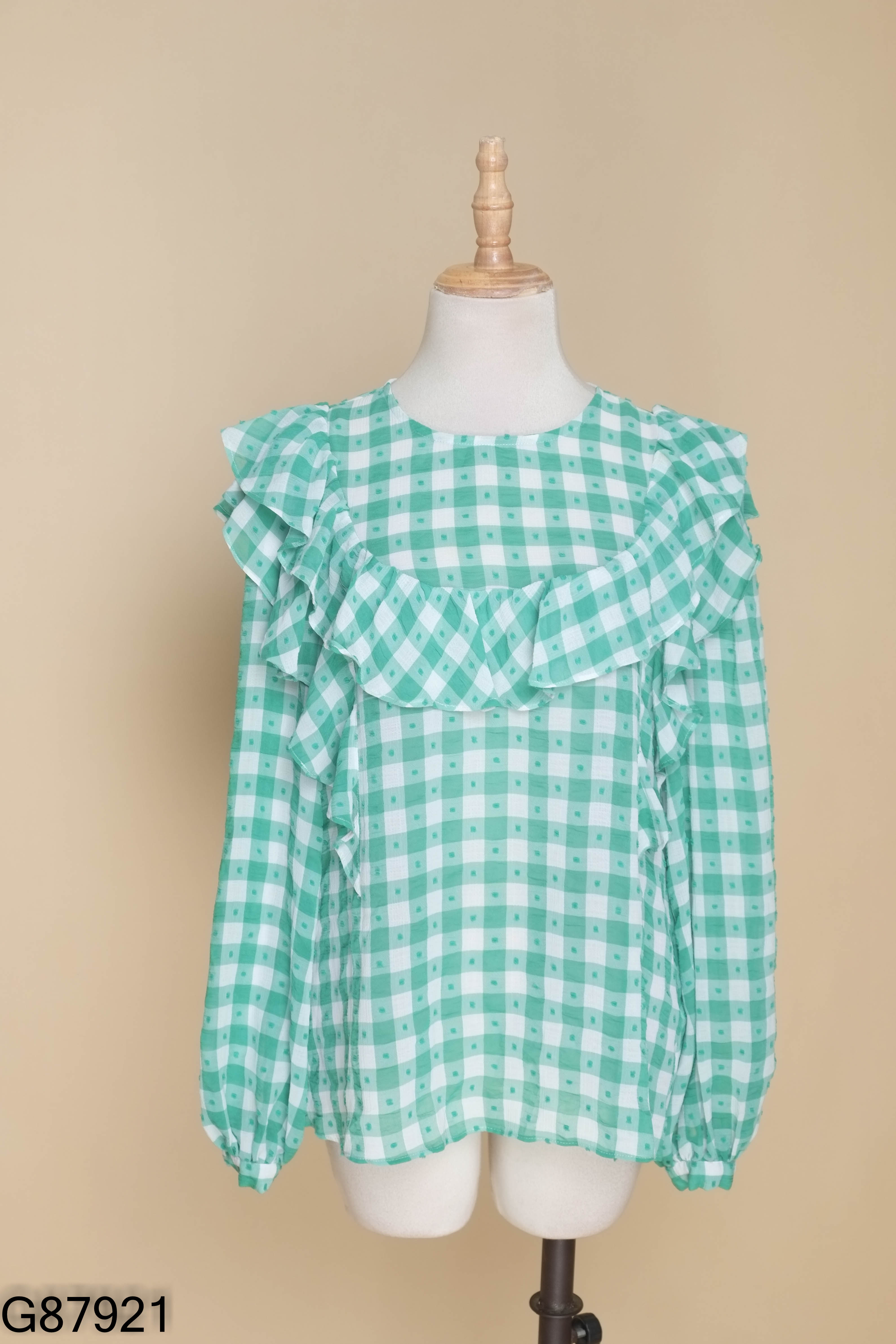 Áo TOP SHOP xanh kẻ caro trắng