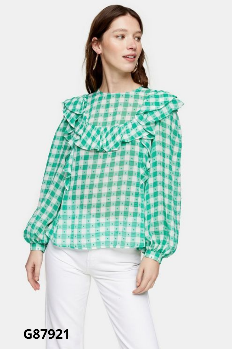 Áo TOP SHOP xanh kẻ caro trắng