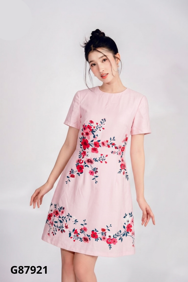 Váy HÀ CÚC hồng in hoa