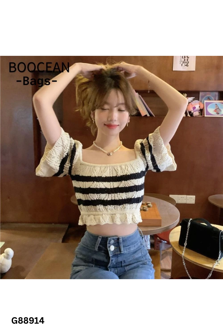 Áo croptop be kẻ đen
