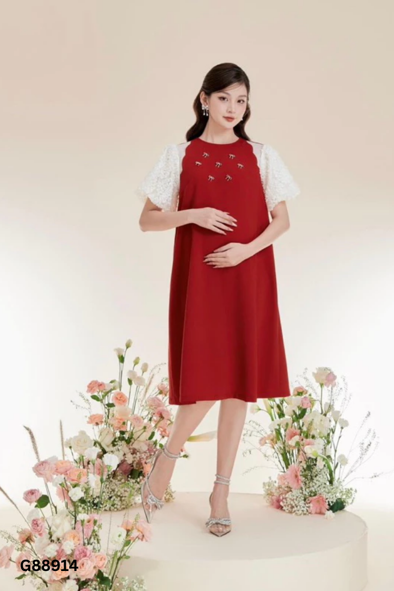 Váy đỏ LAMME phối tay be