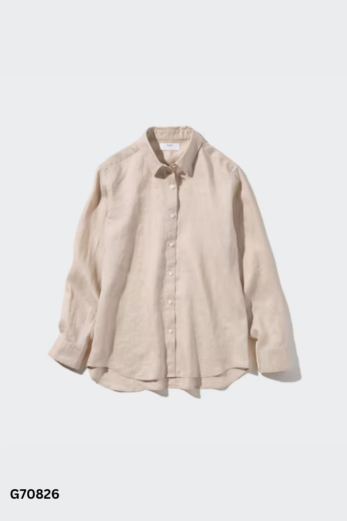 Áo sơ mi UNIQLO be chấm bi