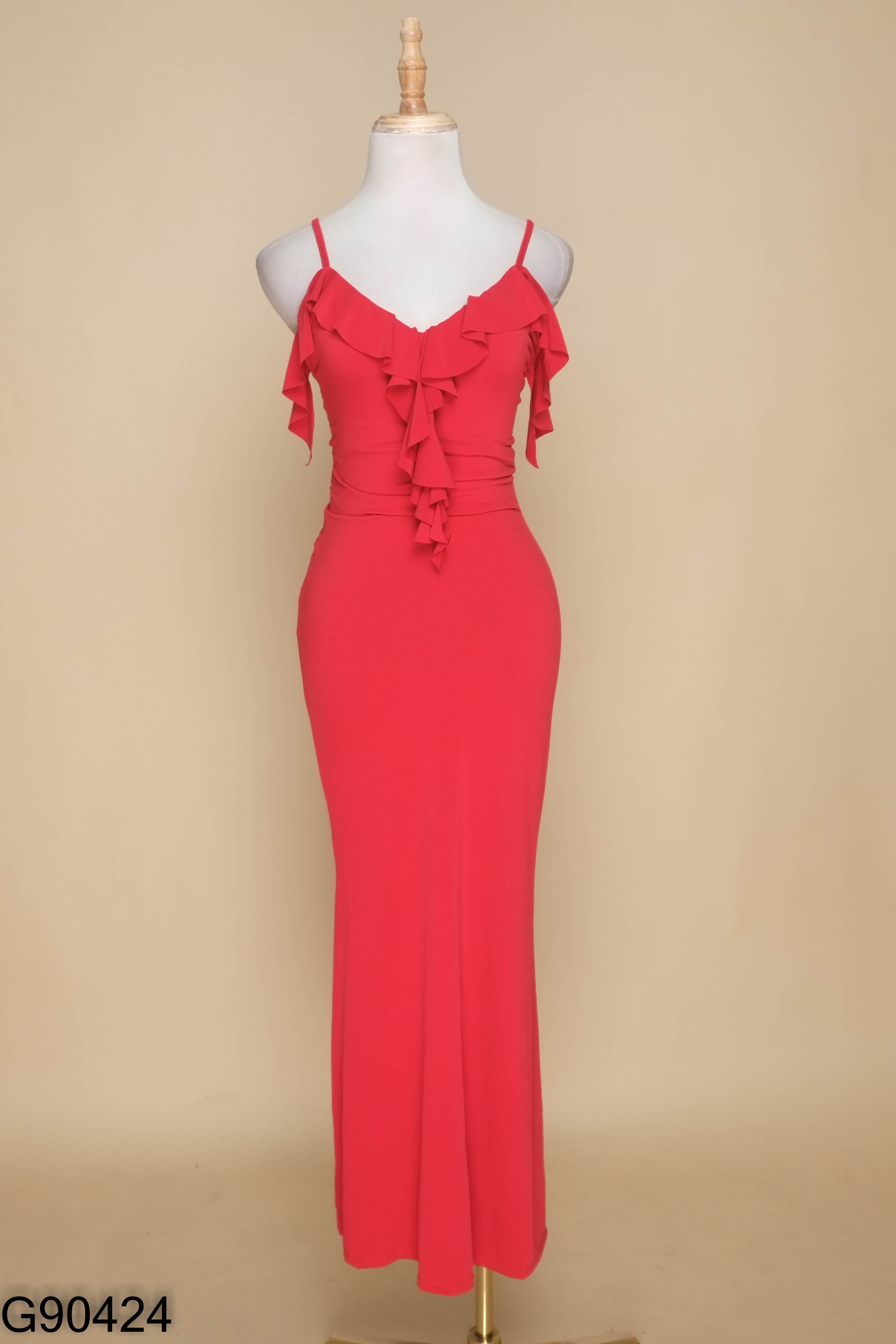 NEWTAG Váy body đỏ hai dây phối bèo