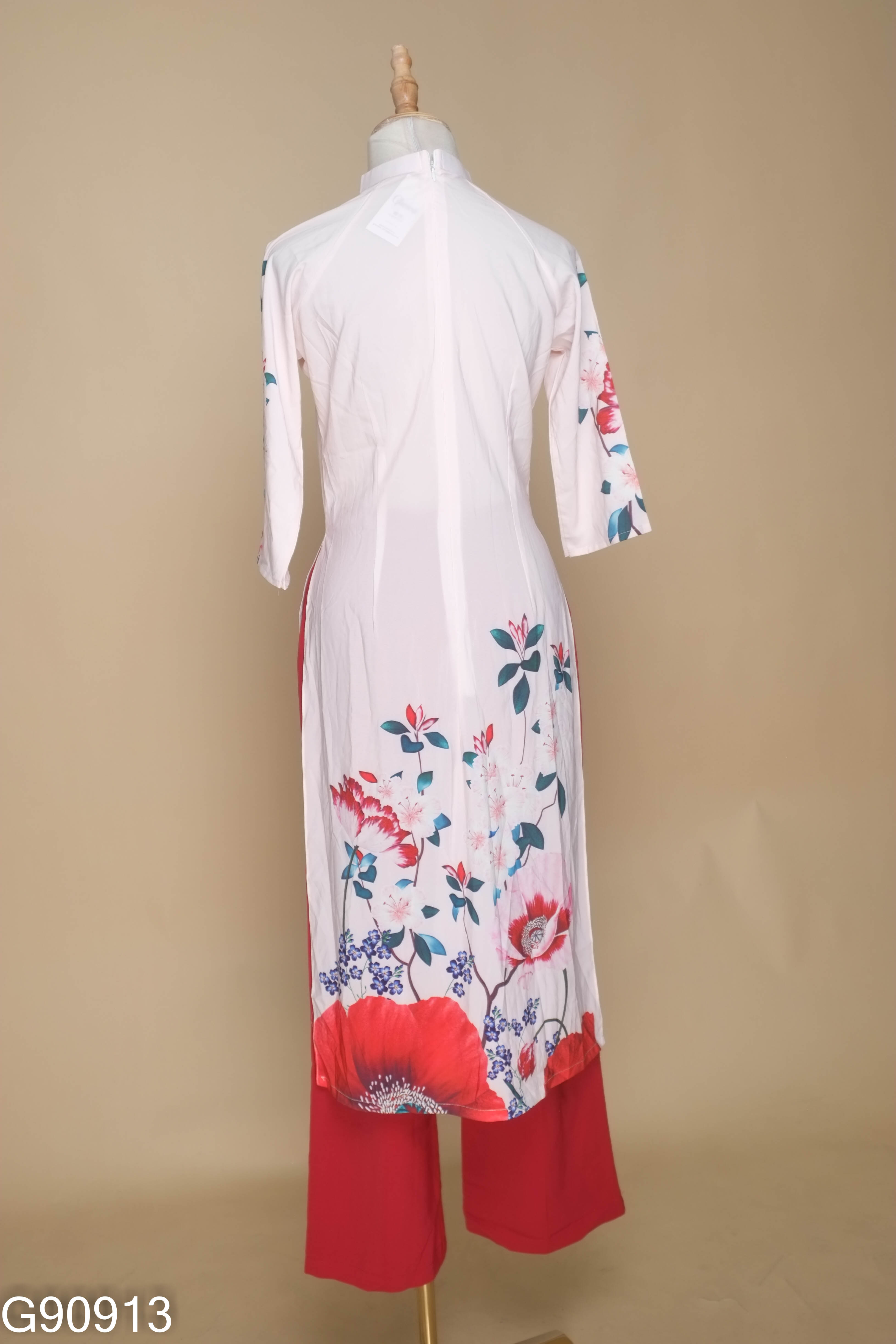 Set áo dài hồng họa tiết + quần đỏ