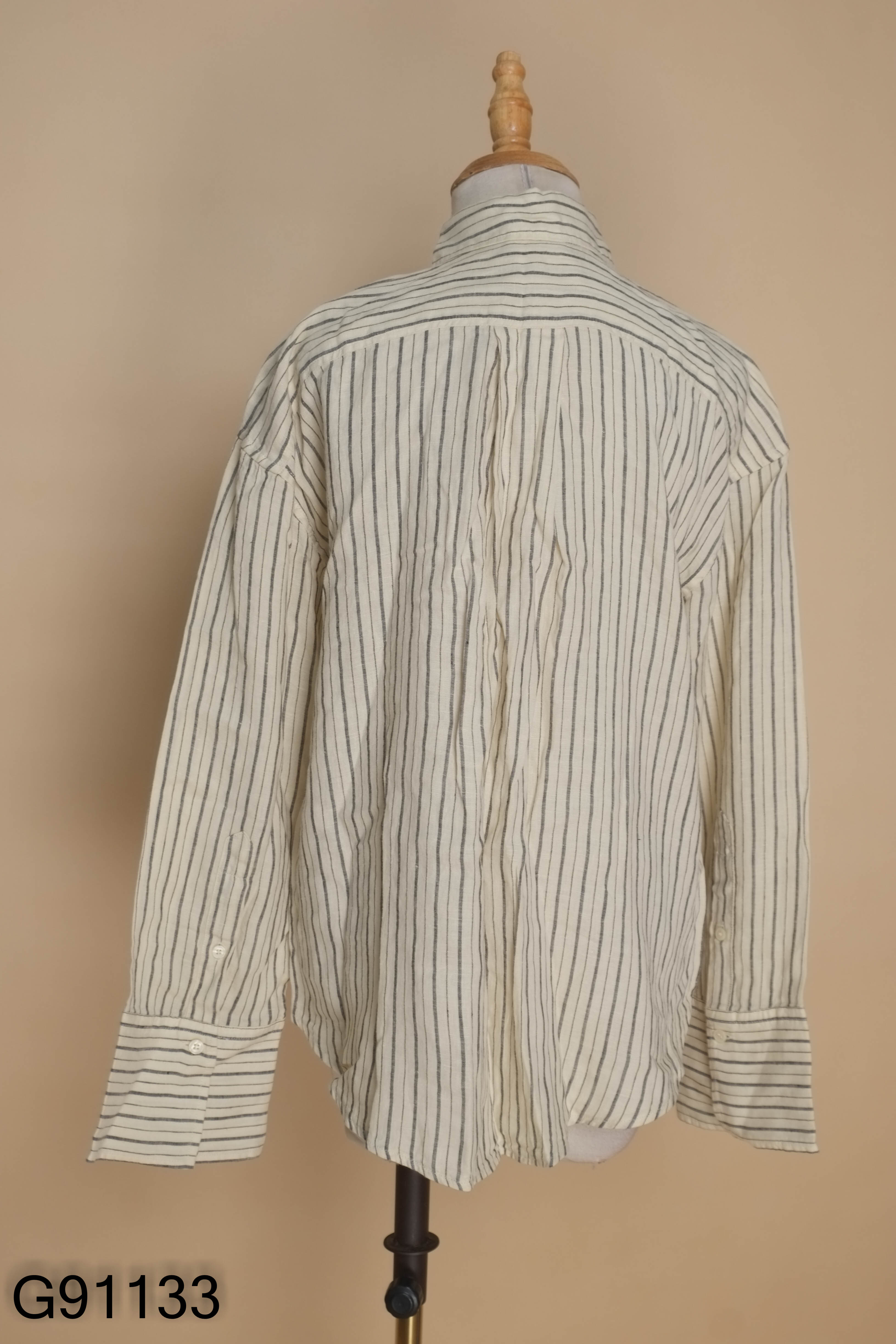 NEWTAG Áo sơ mi linen be sọc xám