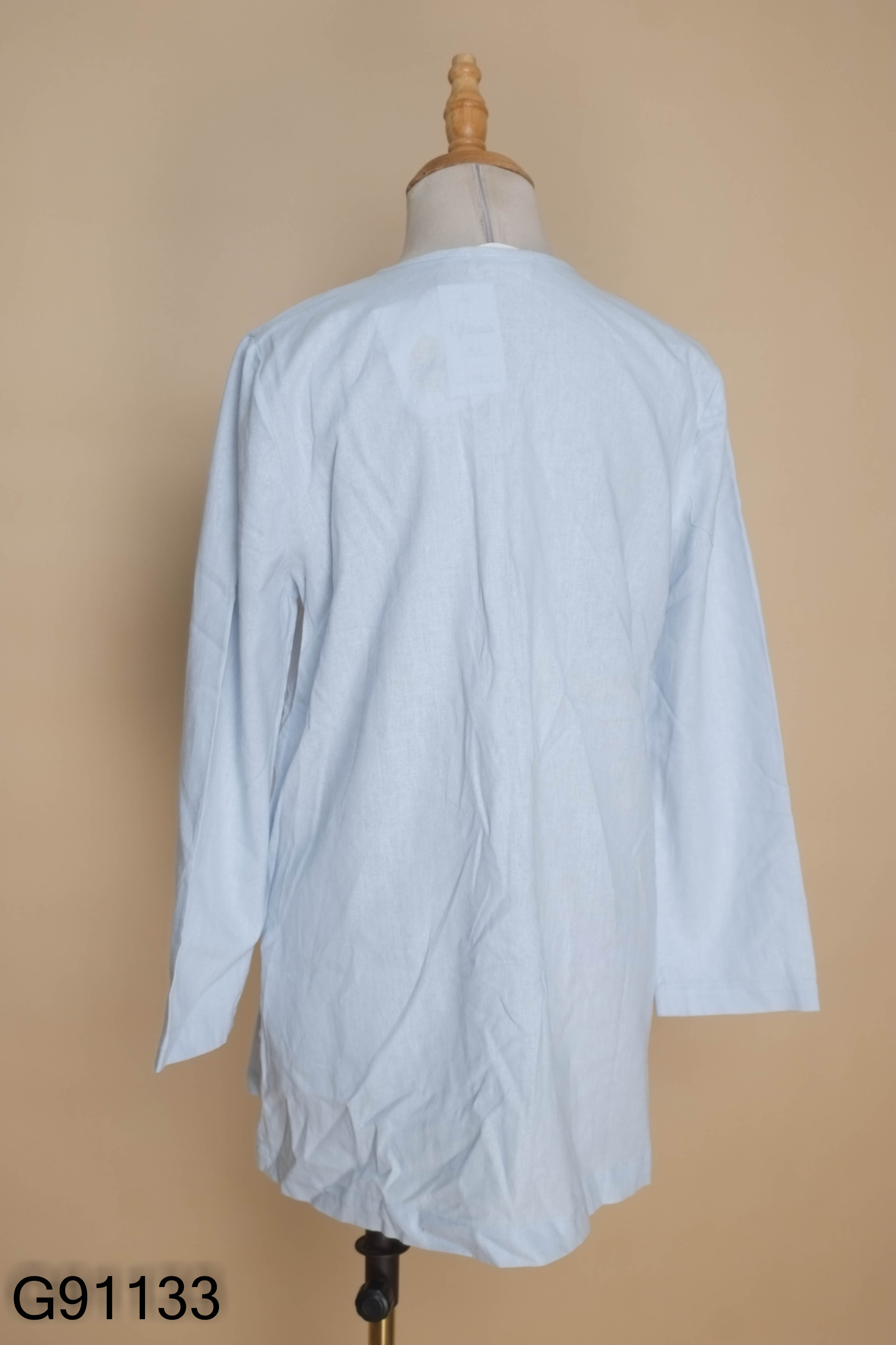 NEWTAG Áo linen xanh khuy tàu