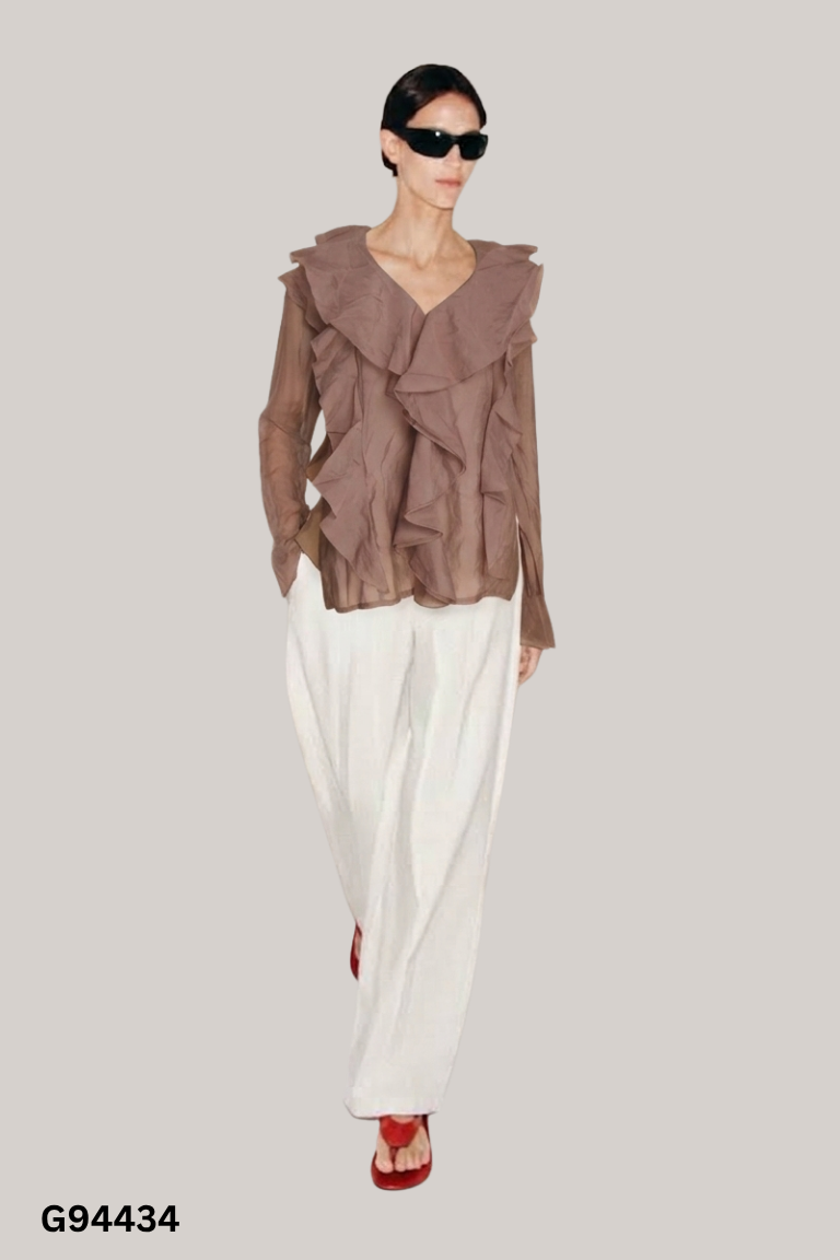 Áo voan nâu phối bèo