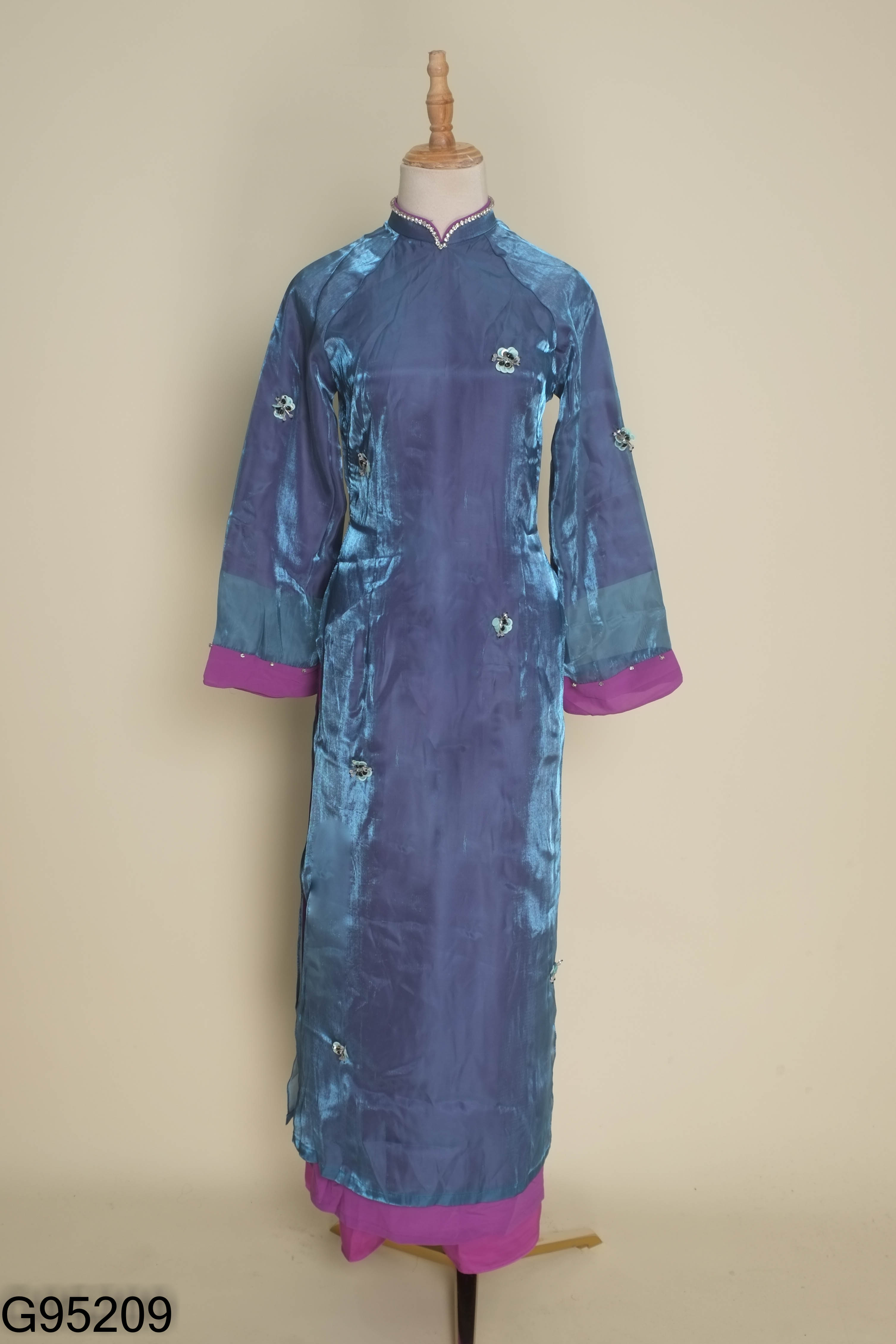 Set áo dài 4 tà xanh phối tím + quần dài
