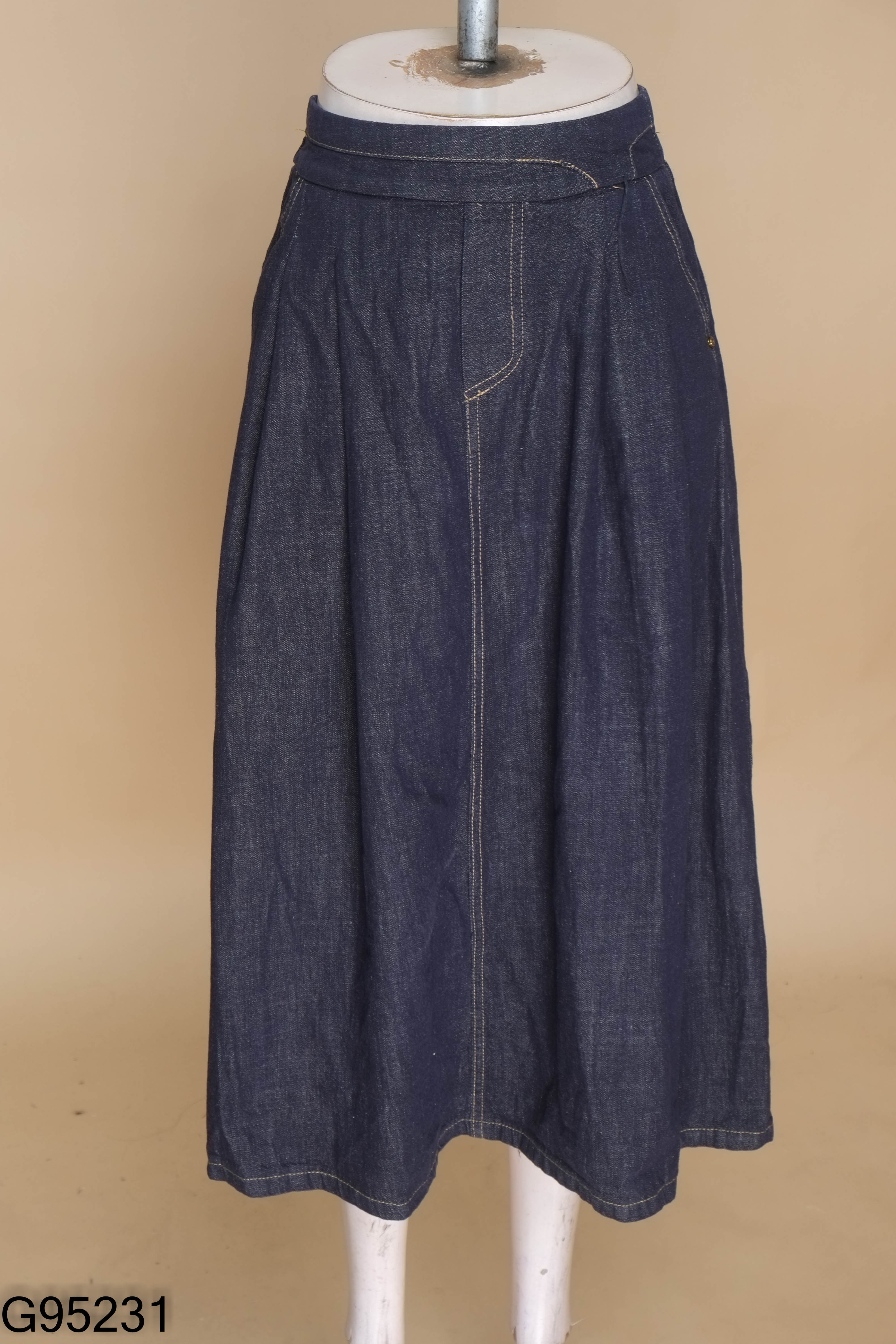 Chân váy nhỡ jeans xanh