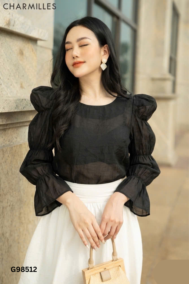 Áo voan đen tay bồng