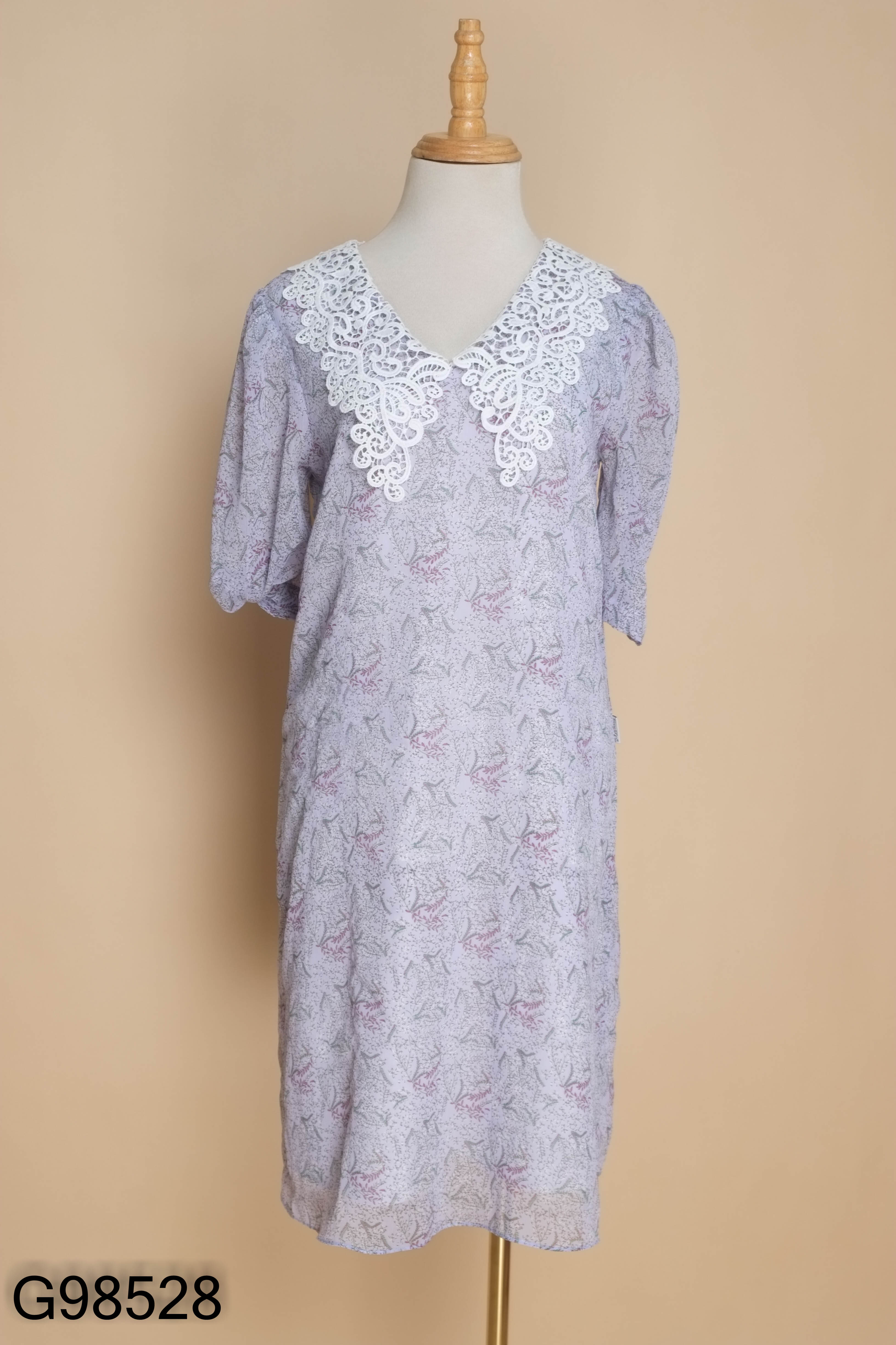 Váy xanh hoa EMSPO cổ sen trắng