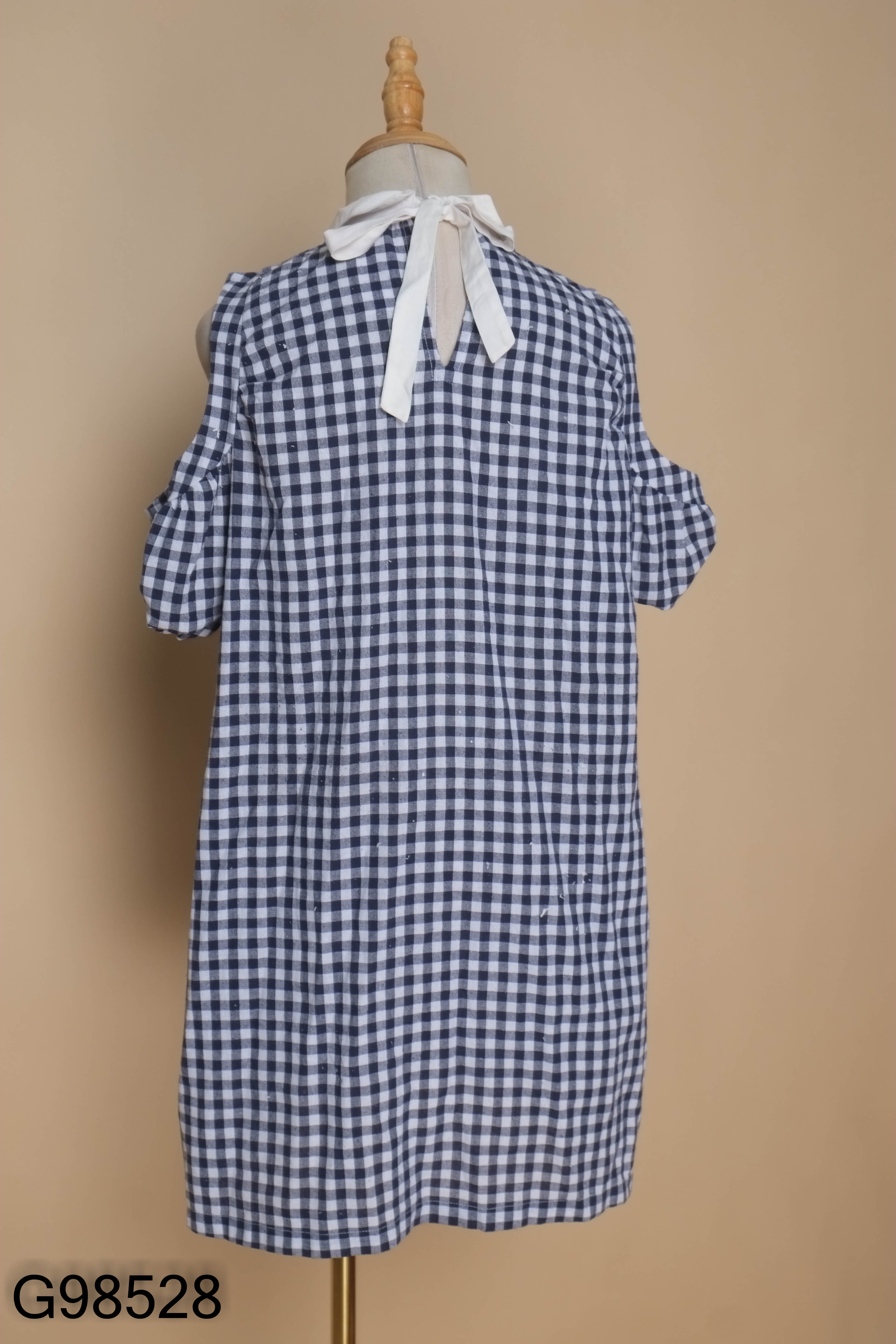 Váy xanh kẻ caro BLEU BIRD cổ trắng