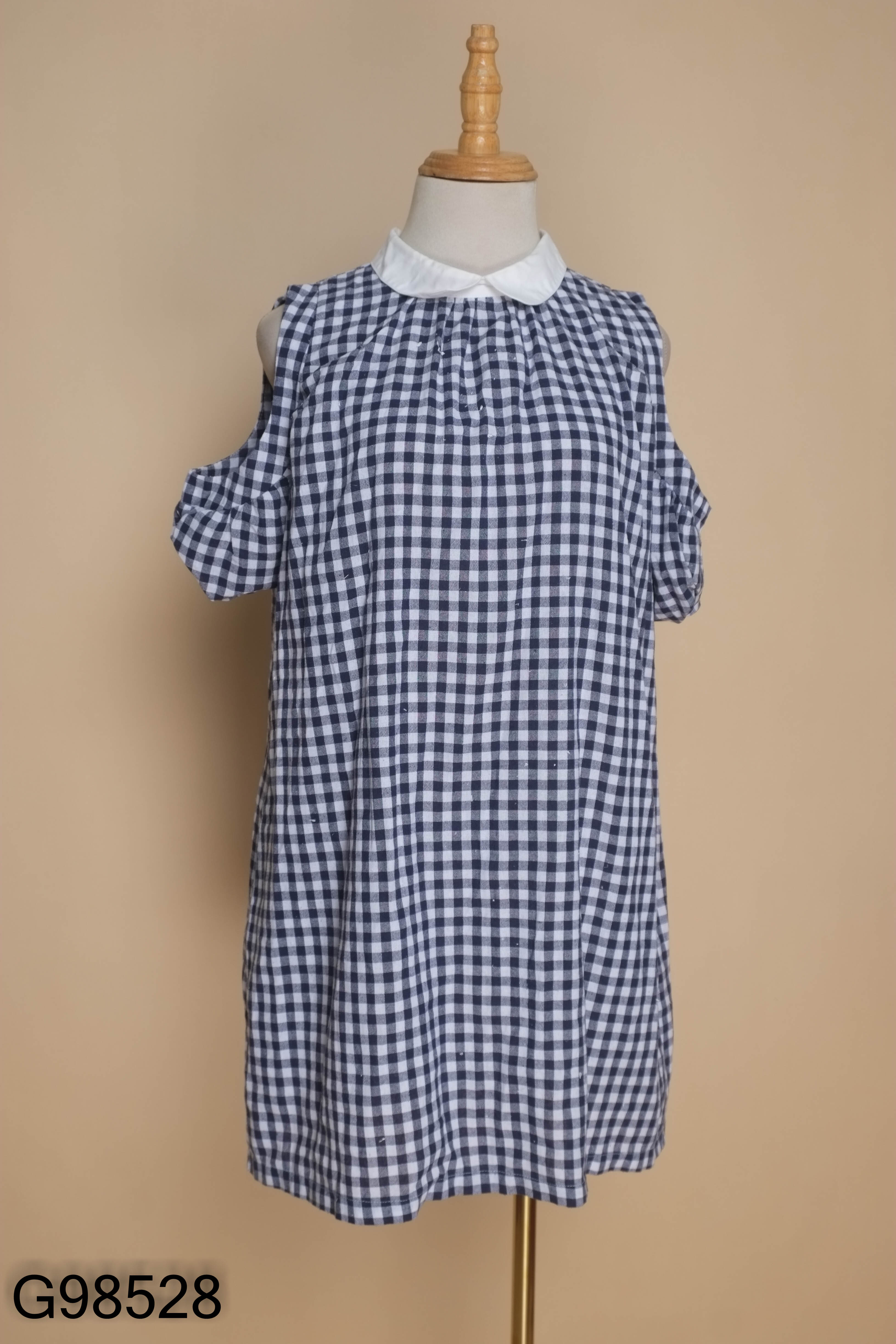 Váy xanh kẻ caro BLEU BIRD cổ trắng