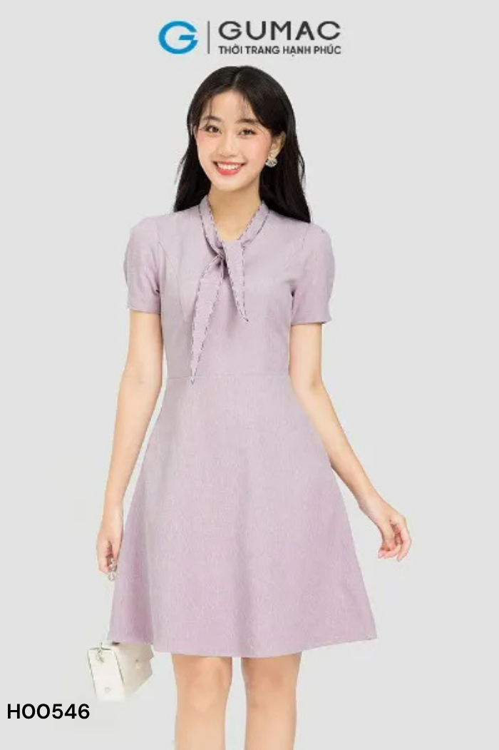 Váy tím GUMAC thắt nơ