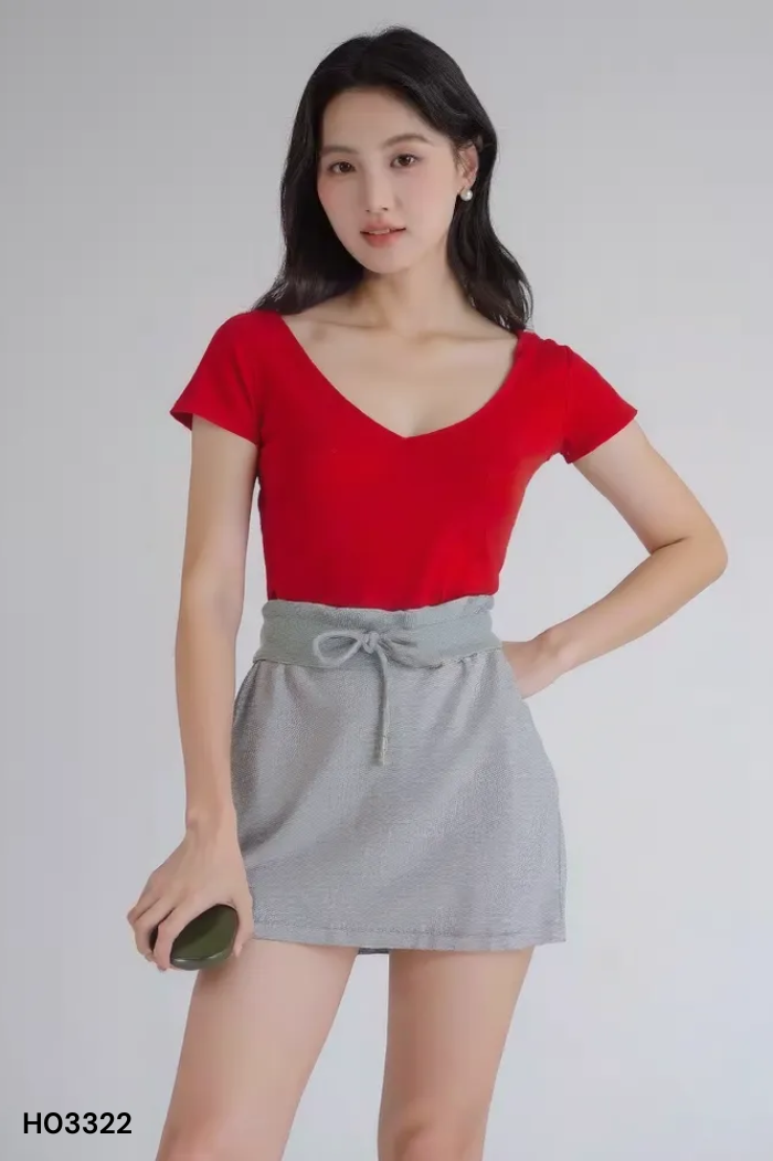 SET Áo đỏ + chân váy xám