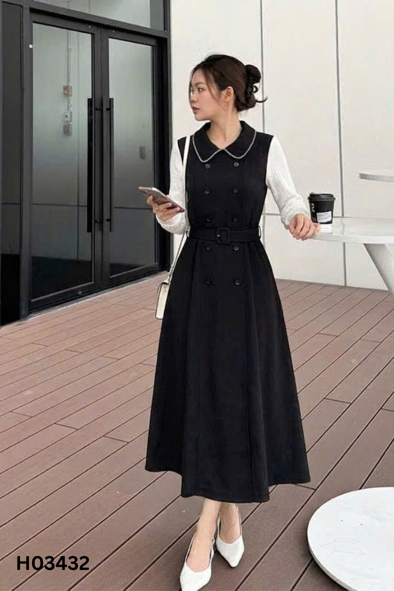 Váy HAMY CLOTHING đen tat kem cổ bèo