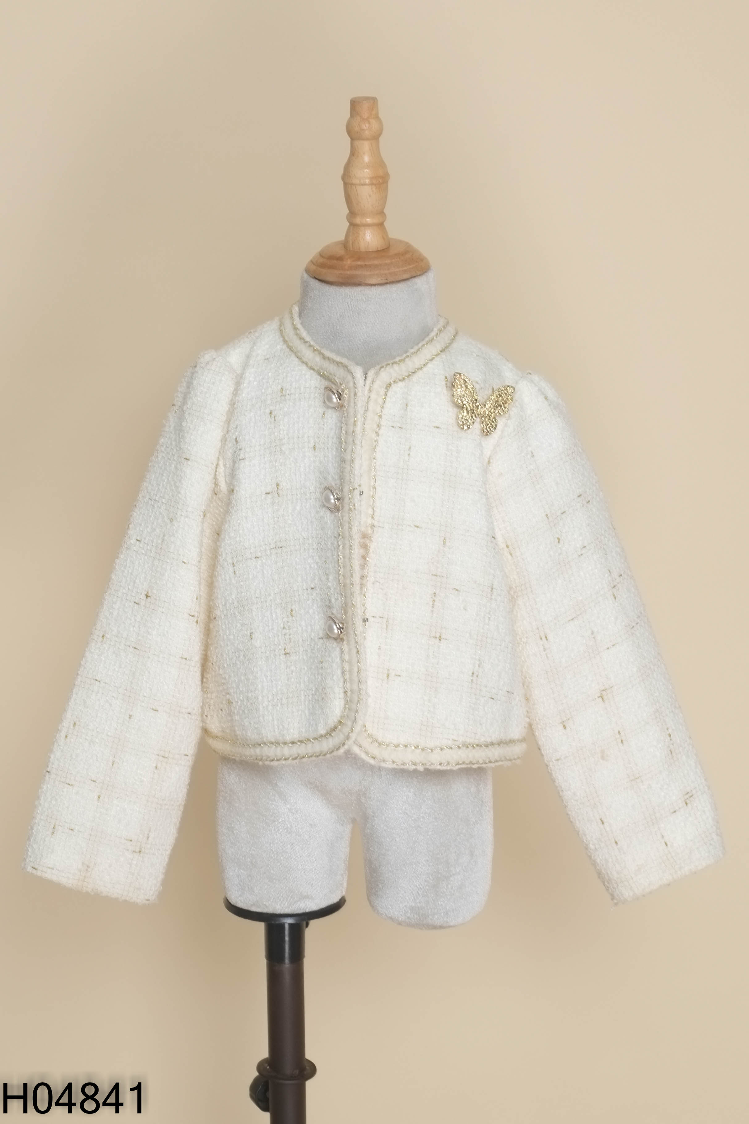 Áo dạ tweed be HUMY NGO cúc ngọc KIDS