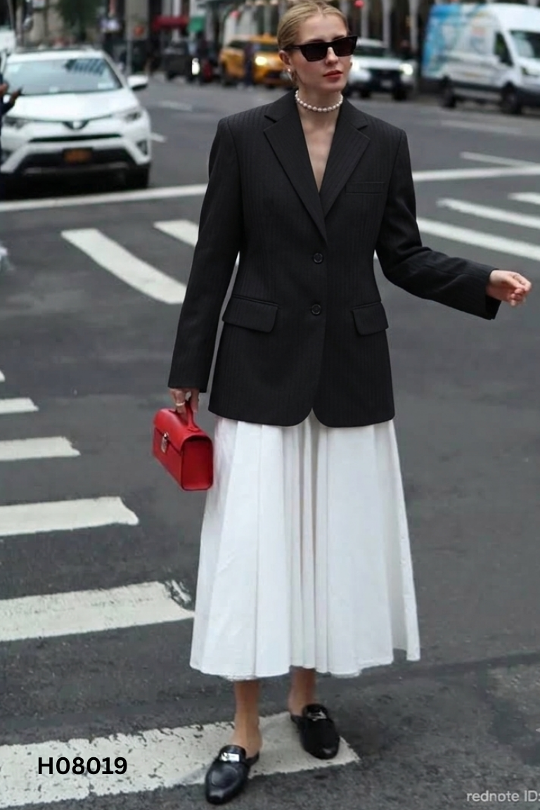 Áo khoác blazer đen DE CELSO kẻ sọc