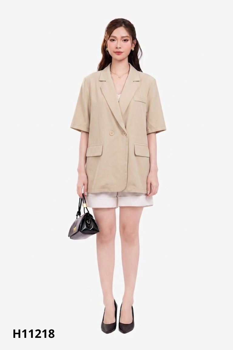 Áo blazers be nâu tay cộc