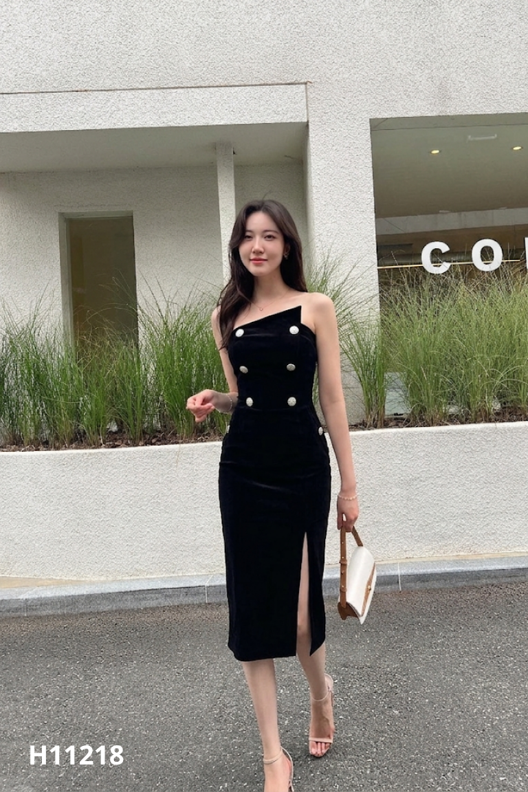Váy cúp ngực LÉP nhung đen