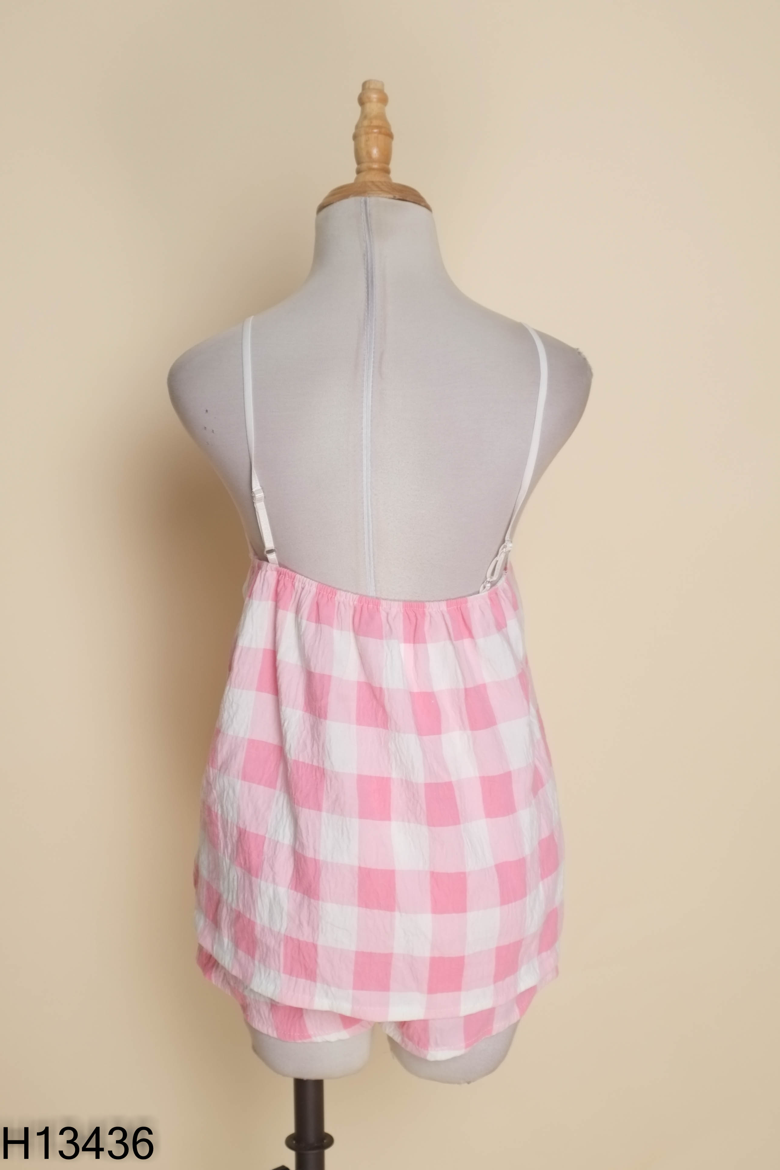 Set áo hai dây + quần short hồng caro