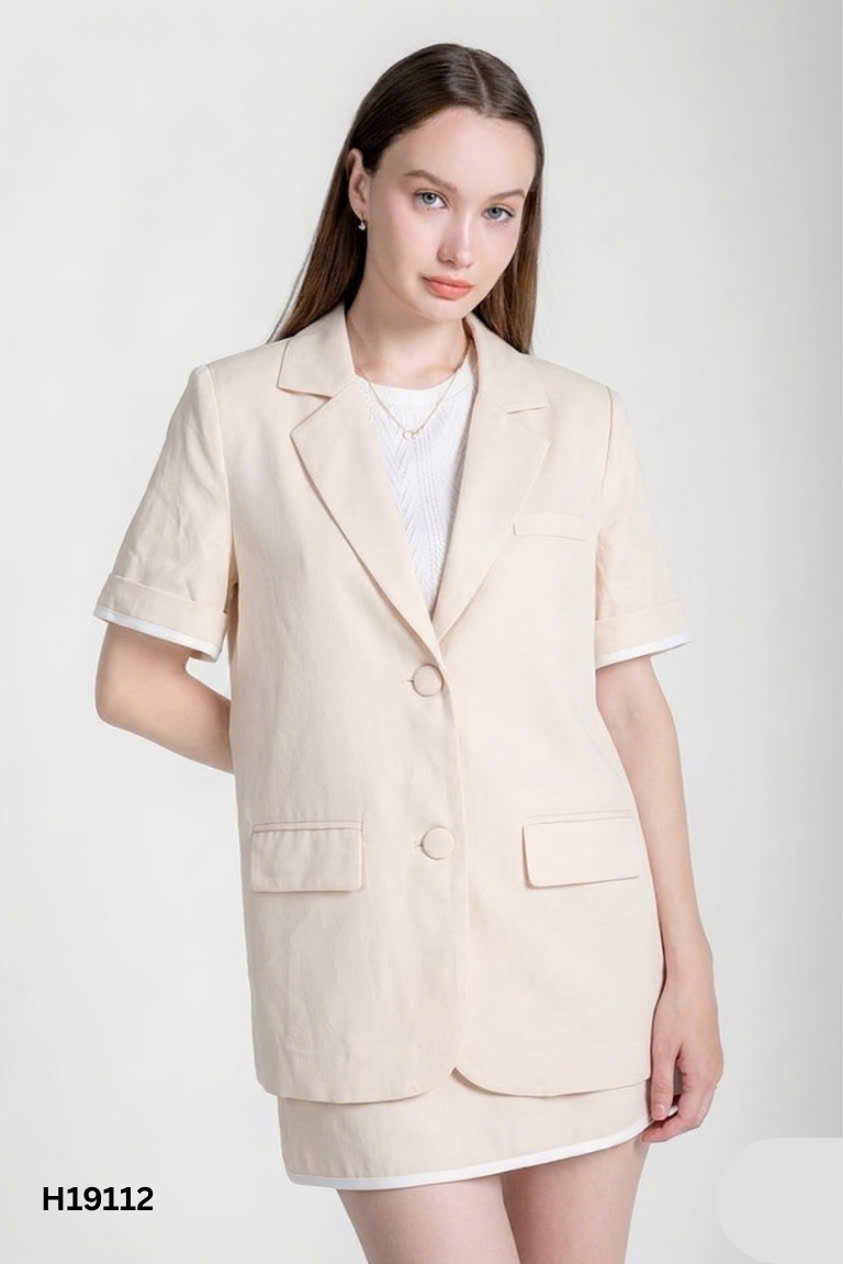 Áo blazer 92 WEAR hồng đào ngắn tay