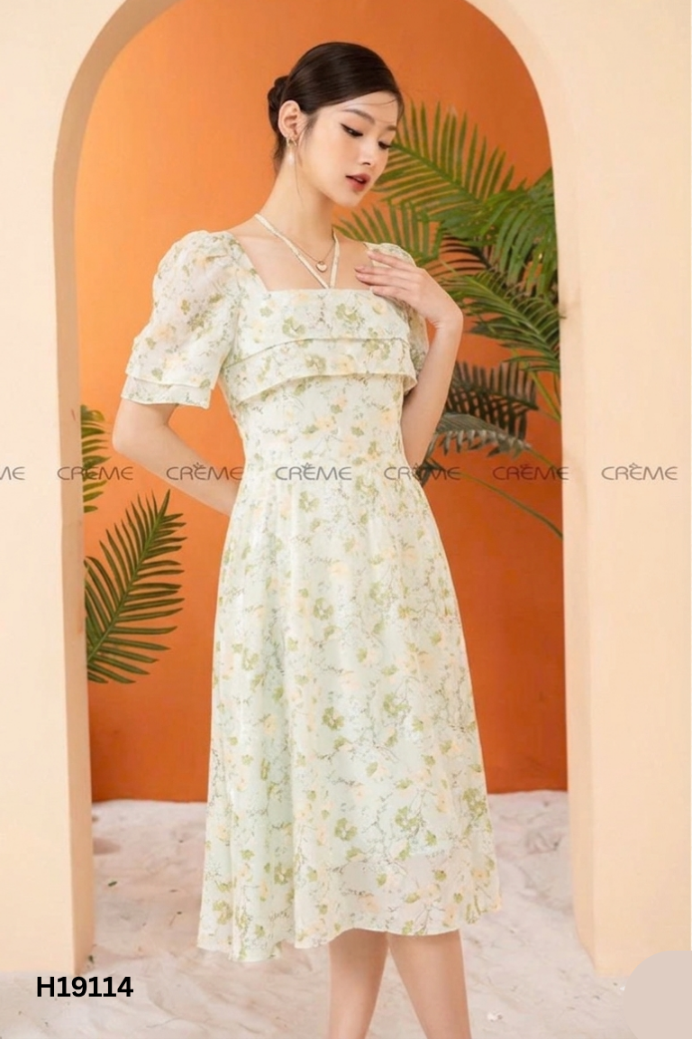 NEWTAG Váy BEMINE xanh họa tiết hoa