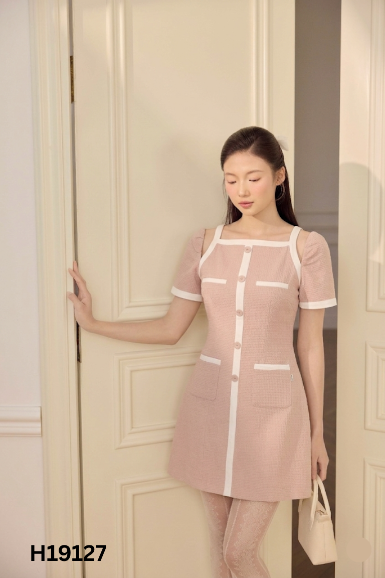 NEWTAG Váy hồng JM DESIGN viền be