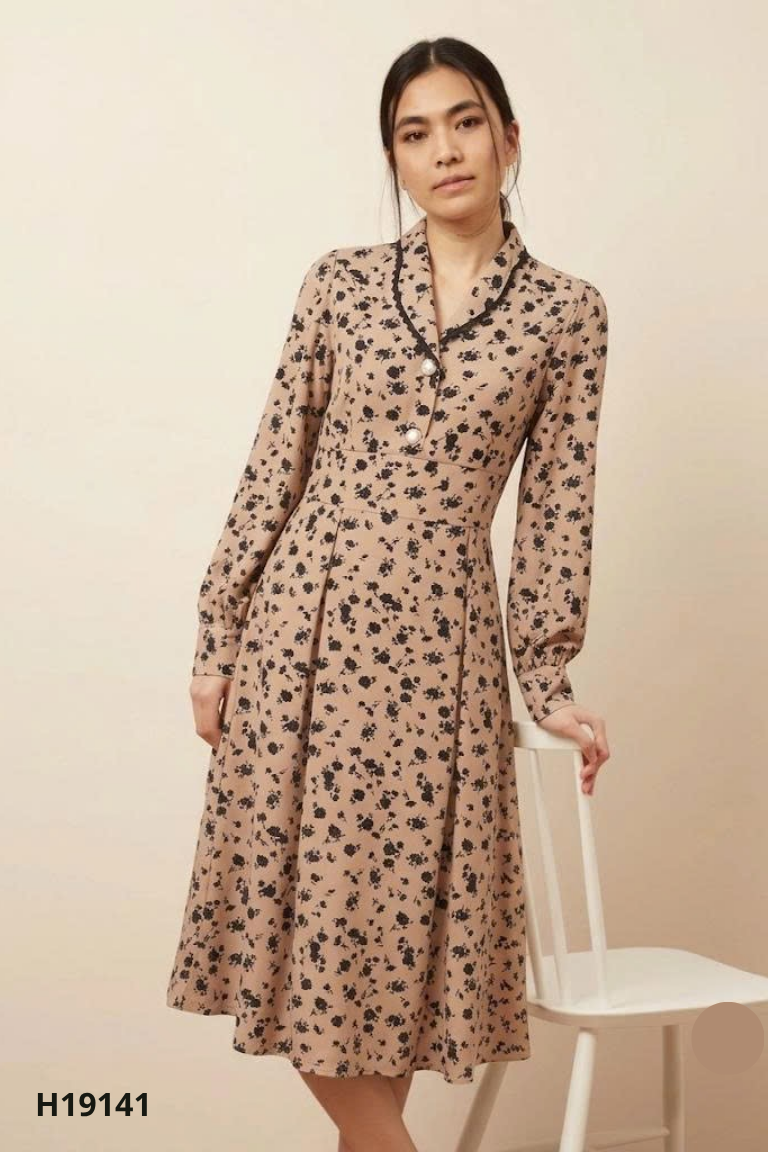 Váy PHUONG PHAN DESIGN nâu hoa đen