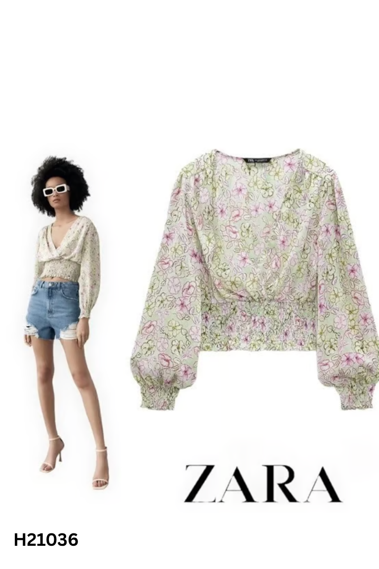 Áo kiểu xanh họa tiết hoa ZARA