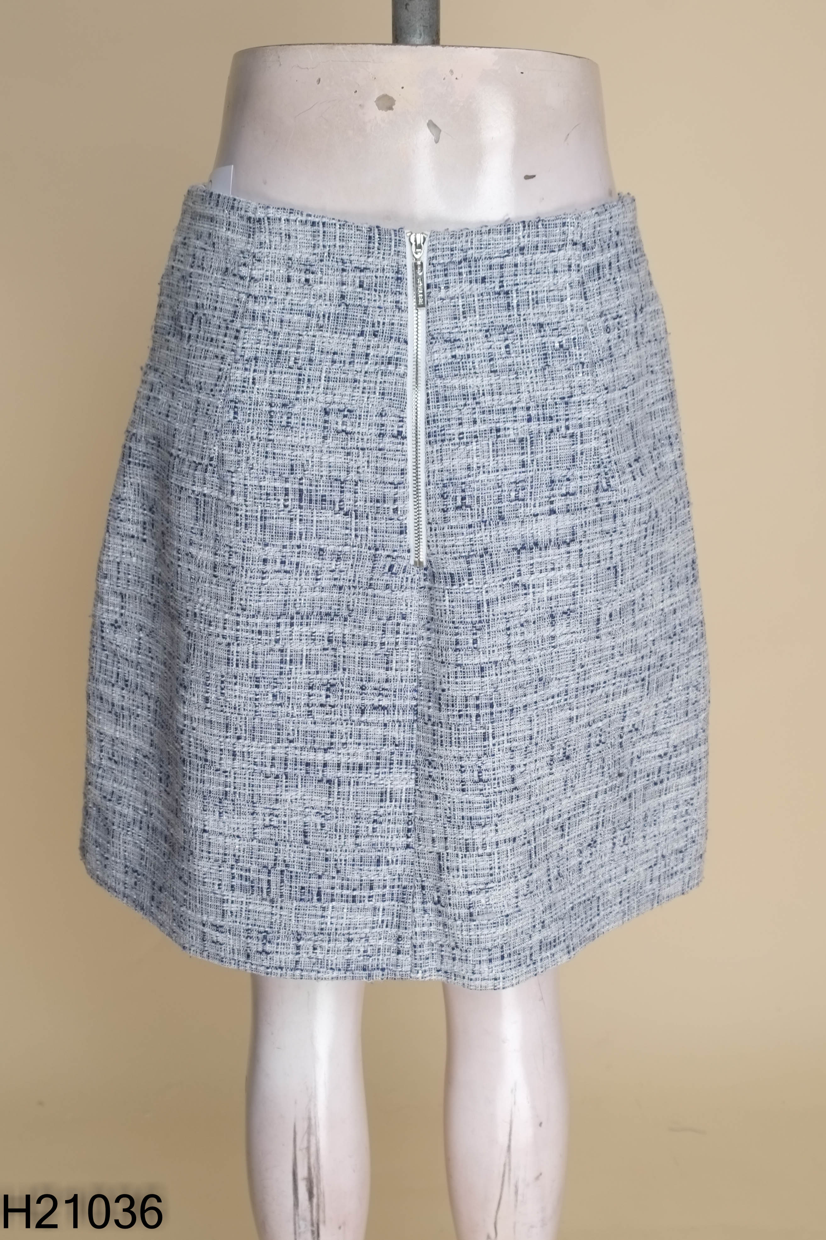 Chân váy tweed xanh mix trắng ELISE chữ A