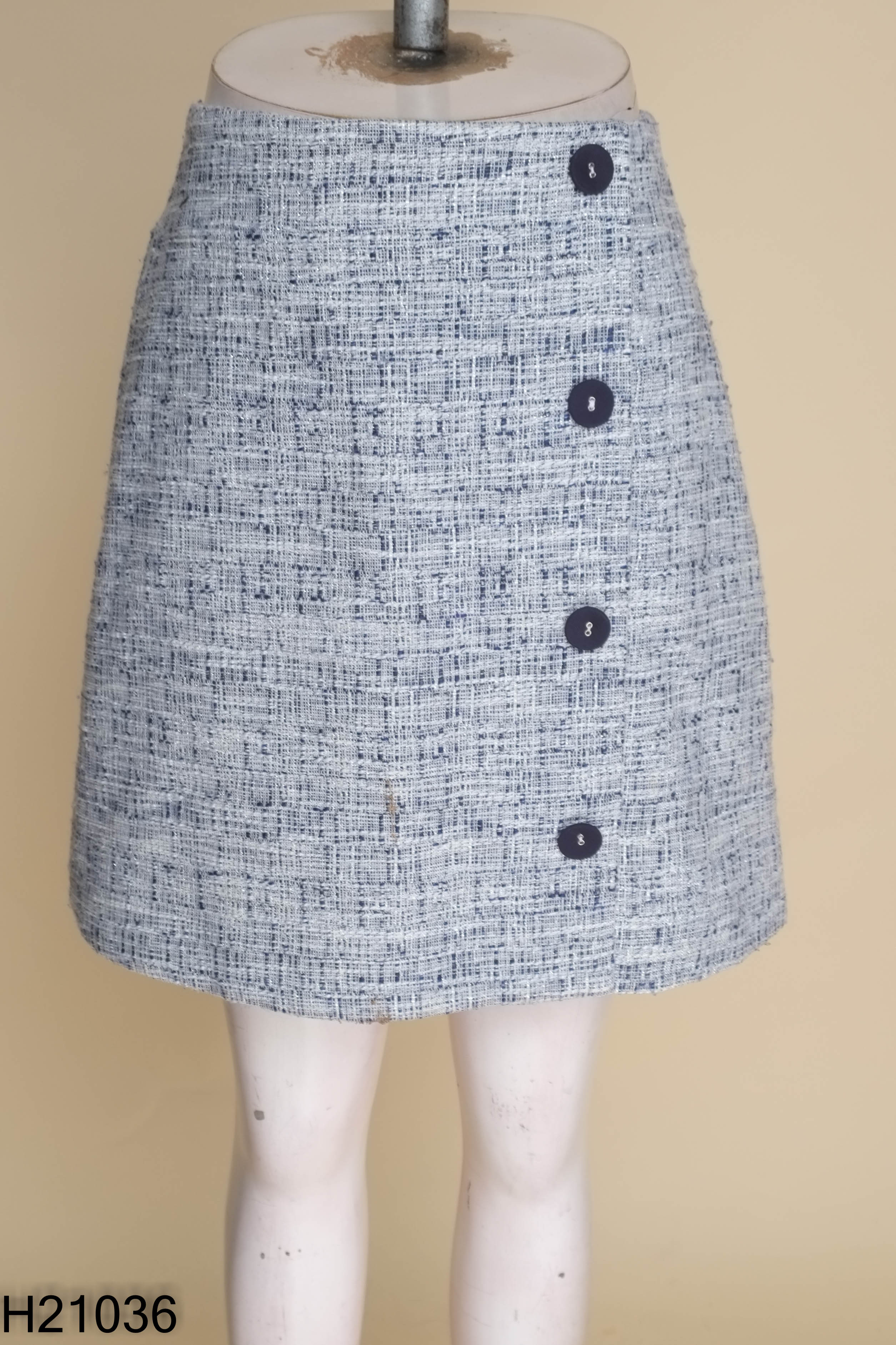 Chân váy tweed xanh mix trắng ELISE chữ A