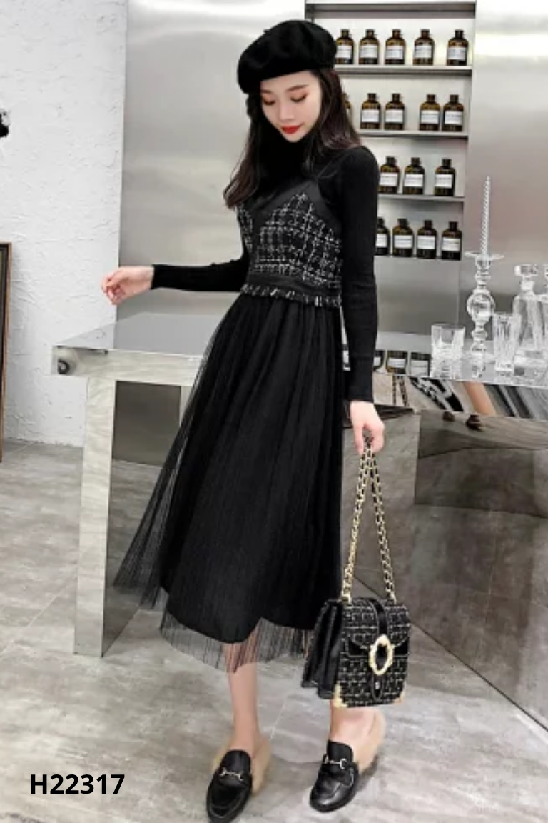 NEWTAG Váy HADDGISY STUDIO tweed đen