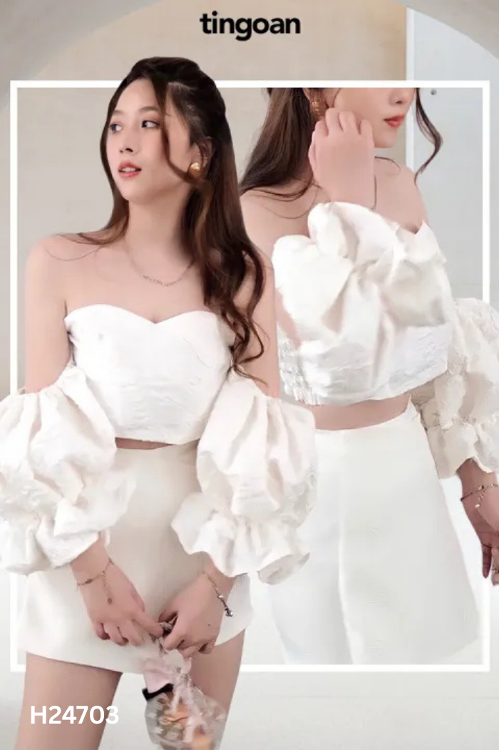 Áo TINGOAN trắng trễ vai
